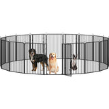 39.5"/100cm Dog Playpen Panels, Black Iron Round Tube Fence w/Door Dog Pen Fence