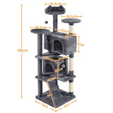 178cm Multilevel Cat Tree Tower with 2 Condos, 3 Perches & Sisal Posts