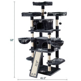 162CM Cat Tree House Scratching Post Condo - Light Grey