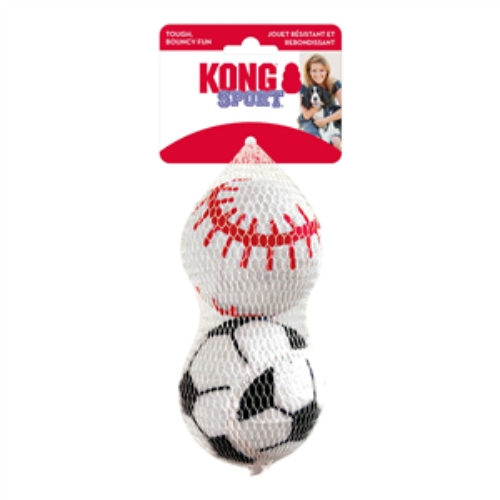 Kong Sport dog toy with baseball and soccer ball design on a white background