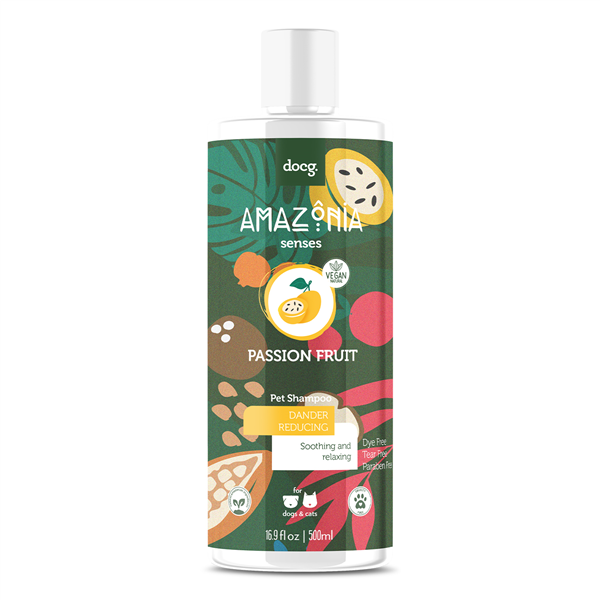 Amazoria Pet Shampoo bottle with colorful packaging on a white background