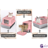 CatZest Cat Litter Box with Lid, Extra Large Stainless Steel Top Entry, Double Filter Pedal & Scoop – Non-Stick, Leakproof, High Sided