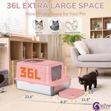 CatZest Cat Litter Box with Lid, Extra Large Stainless Steel Top Entry, Double Filter Pedal & Scoop – Non-Stick, Leakproof, High Sided