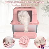 CatZest Cat Litter Box with Lid, Extra Large Stainless Steel Top Entry, Double Filter Pedal & Scoop – Non-Stick, Leakproof, High Sided