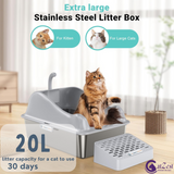CatZest Fashion Cute Stainless Steel Cat Kitty Litter Box with Lid, High Walls Enclosed, Non-Stick, Leak-Proof & Effortless Cleaning
