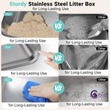 CatZest Fashion Cute Stainless Steel Cat Kitty Litter Box with Lid, High Walls Enclosed, Non-Stick, Leak-Proof & Effortless Cleaning