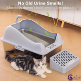 CatZest Fashion Cute Stainless Steel Cat Kitty Litter Box with Lid, High Walls Enclosed, Non-Stick, Leak-Proof & Effortless Cleaning