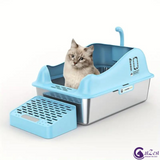 CatZest Fashion Cute Stainless Steel Cat Kitty Litter Box with Lid, High Walls Enclosed, Non-Stick, Leak-Proof & Effortless Cleaning