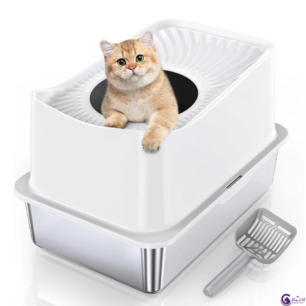 CatZest Stainless Steel Cat Litter Box for Big Cats – Large Top-Entry Enclosed Kitty Pan with Lid, Odor-Resistant & Easy to Clean