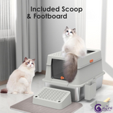 CatZest Stainless Steel Litter Box with Lid, Front Entry Top Exit Kitty, Extra Large Enclosed Metal Litter Box with Litter Scoop & Ramp