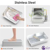 CatZest Stainless Steel Litter Box with Lid, Front Entry Top Exit Kitty, Extra Large Enclosed Metal Litter Box with Litter Scoop & Ramp