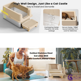 CatZest Stainless Steel Extra Large Cat Litter Box with High Sides – Leakproof, Easy Clean, Includes Scoop Footboard & Detachable Base