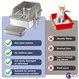CatZest Stainless Steel Extra Large Cat Litter Box with High Sides – Leakproof, Easy Clean, Includes Scoop Footboard & Detachable Base