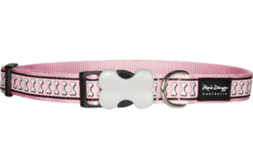 Red Dingo Dog Collar Reflective Bones Pink Small 12mm x 20-32cm