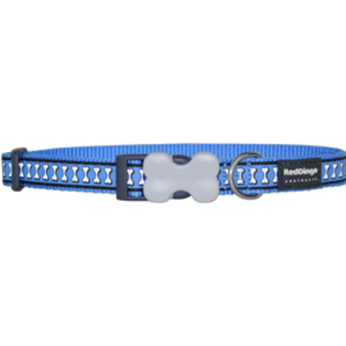 Red Dingo Dog Collar Reflective Bones Blue