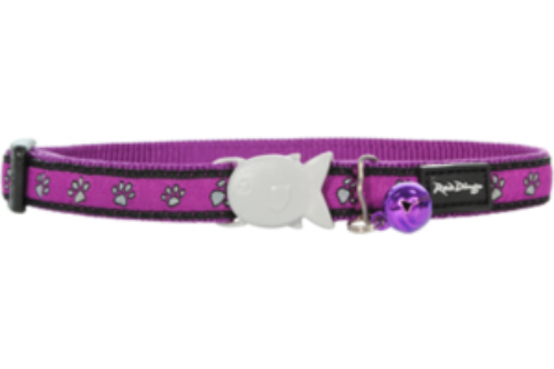 Red Dingo Cat Collar Paw Prints Purple 12mm x 20-32cm