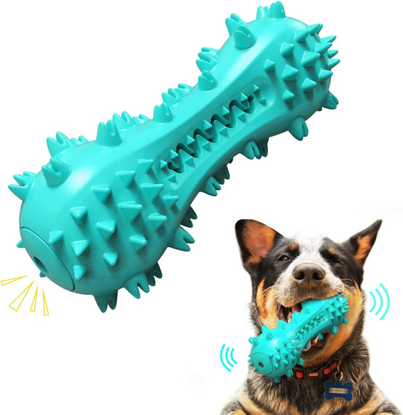 Dog Chew Toy - Squeaky Toothbrush Durable Rubber Toys for Teeth Cleaning