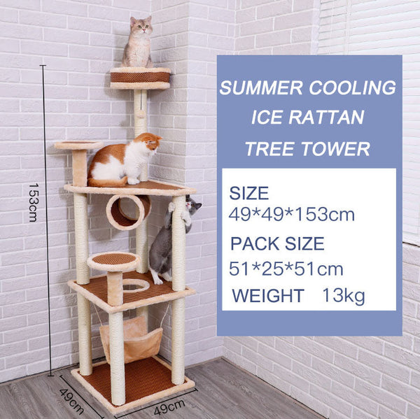 Summer Cooling Ice Rattan Activity Centre Cat Scratching Post Condo Treehouse