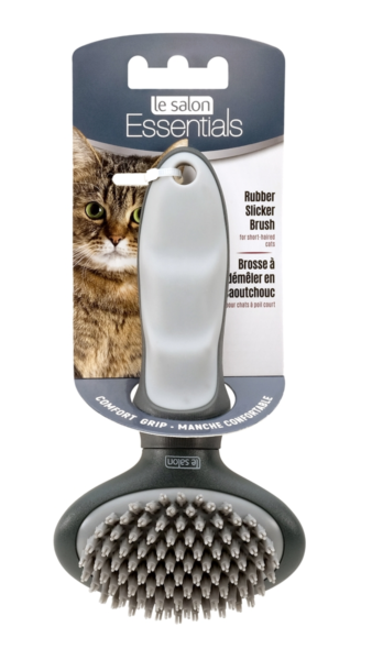 Le Salon Essentials Cat Triple Finger Massage Brush Small  Le Salon Essentials Cat Triple-Finger Massage Brush. Gray massage bristles, gray pad, charcoal handle. Massage bristles collect shedding hair and debris while providing deep massage. Suitable for the general grooming of most breeds.