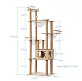 185cm Modern Multi-Level Large Real Solid Wood Cat Tree, Luxury Wooden Cat Tower