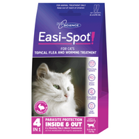 Easy to use, 4 in 1 combination topical flea and worming treatment for cats and rabbits, providing effective control of fleas, flea eggs & larvae, intestinal worms and earmites! Makes de-worming and de-fleaing easier providing monthly parasite protection inside & out! Also aids in the control of flea allergy dermatitis (fad)in cats.