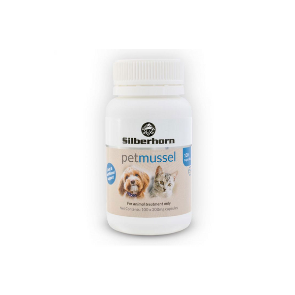 Silberhorn - Pet Mussel (Perna Canaliculus) • 100 x 200mg Greenshell Mussel Capsules • Use as a nutritional supplement to assist in keeping your pet in peak condition. New Zealand Green-Lipped Mussel adds B-complex vitamins, Omega 3 fats and mucopolysaccharides, as well as antioxident free radical cleansing properties. Just administer whole or sprinkle on their food!