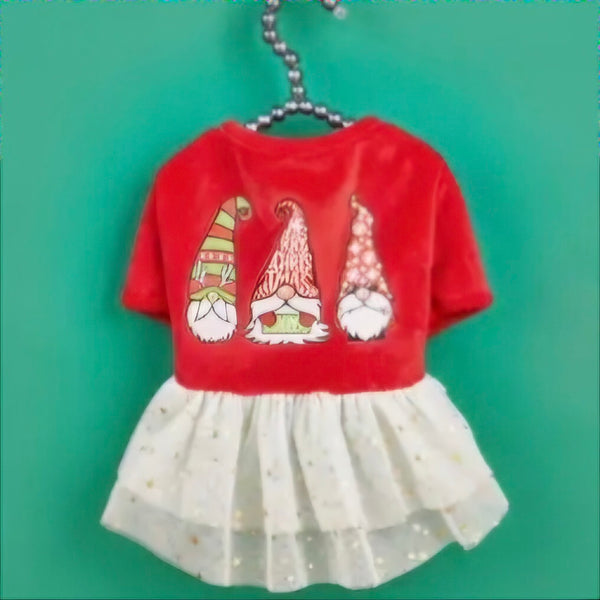 Christmas Gnome Print Dog Dress