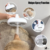 SleekFur Pet Steam Brush with Release Button Self Clean and Spray Mist for Cats Dogs Bunnies Hair Removal