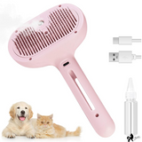 SleekFur Pet Steam Brush with Release Button Self Clean and Spray Mist for Cats Dogs Bunnies Hair Removal