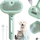 SleekFur Pet Steam Brush with Release Button Self Clean and Spray Mist for Cats Dogs Bunnies Hair Removal