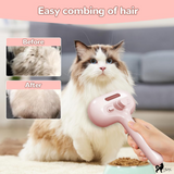 SleekFur Pet Steam Brush with Release Button Self Clean and Spray Mist for Cats Dogs Bunnies Hair Removal