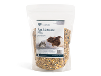 Topflite Rat & Mice Mix 1kg  A quality mix of NZ grown cereal seeds and millet seeds provides an all-purpose feed for rats and mice to maintain optimum health.  Ingredients: Whole Oats, Lucerne based Pellets (Lucerne, Maize, Pollard, Soya B