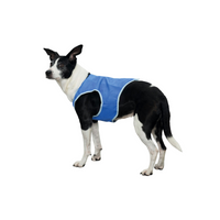 Trixie Cooling Vest XS. Made of highly absorbent PVA
Supports thermoregulation e.g. in sport, training and competitions
Ideal for older dogs as well
Cools by evaporation, reusable
With velcro fastener
Colour: Blue

Back Measurement: 20 cm
Stomach Circumference: up to 32 cm