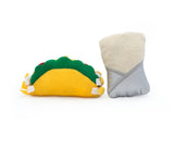 ZippyClaws taco and burrito cat toys 2 pack withcatnip plush on white background.