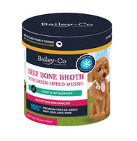 Bailey+Co Beef Bone Broth with Green Lipped Mussel – Joint & Hip support 30 paws 65g