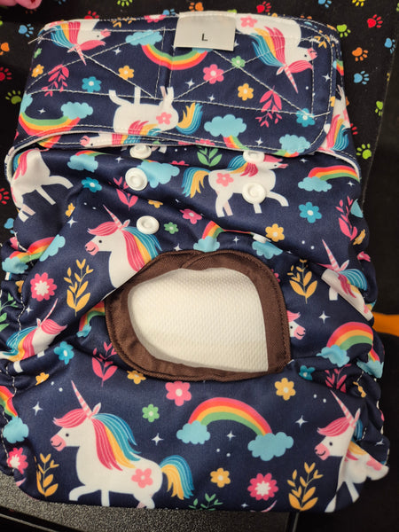 Dark Blue Unicorn Print Reusable Pet Nappy, size S