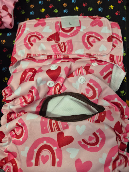 Rainbow and Heart Print Pet Nappy, size L