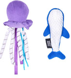 ZippyClaws mesh cat toys jellyfish and whale 2 pack with catnip dental texture.