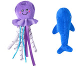ZippyClaws mesh cat toys jellyfish and whale 2 pack with catnip dental texture.