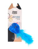 ZippyClaws refillable blue mouse cat toy with fluffy tail and catnip pouch
