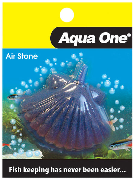 Aqua One Air Stone - Shell Fish 50x35mm. Aqua One Air Stones provide ample oxygen and water movement, assist in releasing carbon dioxide build-ups and add an aesthetically pleasing element to your aquarium.  Features & Benefits:  Provides ample oxygen and water movement within your aquarium Assists in releasing carbon dioxide build-up Releases a constant stream of fine small bubbles that will not disturb your aquatic inhabitants Encourages healthy bacteria growth