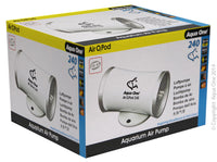 Aqua One Air O2 Pod 240 Air Pump. The Aqua One AirO2Pod is a compact and stylish air pump that supplies vital oxygen to your aquarium inhabitants. Air pumps improve filtration system performance and overall water quality by increasing water flow which helps to eliminate localised build-up of toxic chemicals such as ammonia and nitrite. This makes for happy and healthy inhabitants. Available in a single or twin outlet with a built in air filter, the Aqua On