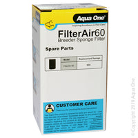 Aqua One Filter Air 60 Air Filter. Aqua One FilterAir is a simple sponge filter filtration system that is easy to use. The sponge filter assists in the breakdown of harmful waste, providing a healthy environment for your aquarium inhabitants. Low flow filters are ideal for fish that are sensitive to high flow and assists in keeping fry, shrimp or vulnerable fish safe when unable to withstand a standard filter intake.