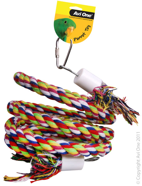 Avi One Twister Rope With Bell  Key Benefits:  Extensive range of toys. Highly stimulating and colourful - looks great in any cage. Provide endless hours of enjoyment for you and your pet.