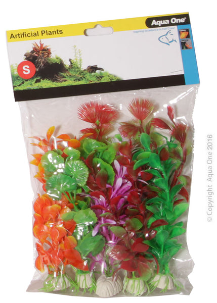 Aqua One Plastic Plant - Mixed size S 6 pack. Add some colour and life to your aquarium with Aqua One’s value pack of Plastic Plants. Each plant in the value pack features a weighted base to make aquascaping easy. Plants are a great addition to any aquarium, and you will be sure to find the right one for you with our extensive range of sizes and styles.