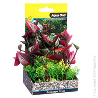 Ecoscape Small Lily Red  Aqua One’s Artificial Plants will add vibrancy and a fresh look to any aquarium. Each plant features a weighted base to make aquascaping easy.  You are sure to find plant or two to suit your aquarium from the large range available from Aqua One!  Specifications: 10cm tall.