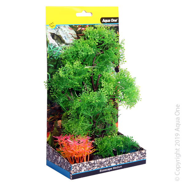 Ecoscape Medium Pollicem Ranae Tree Green  Aqua One’s Artificial Plants will add vibrancy and a fresh look to any aquarium. Each plant features a weighted base to make aquascaping easy.  You are sure to find plant or two to suit your aquarium from the large range available from Aqua One!  Specifications: 20cm tall.