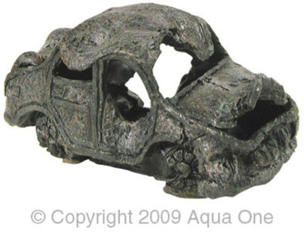 Aqua One Ornament - Ruined Car - 16x8cm. The Aqua One Aquarium Ornaments creates an aesthetically pleasing environment for your aquarium and its inhabitants. You are sure to find an ornament or two to suit your aquarium and style, within the large comprehensive range available from Aqua One!