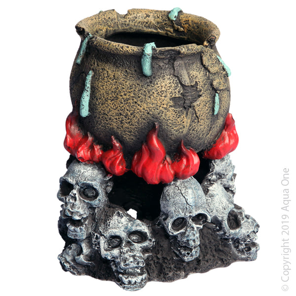 Aqua One Ornament - Skull Fire with Couldron - 11x11x13cm.