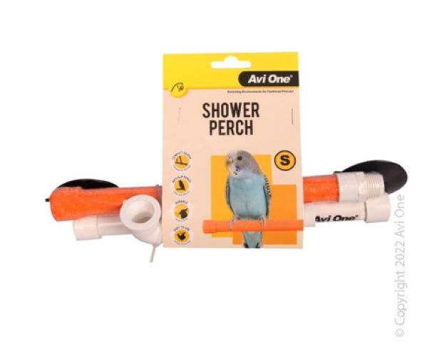 Avi One - Shower Perch - Small  Avi One Shower Perch offers a fun and safe way for your bird to enjoy showering.  An anti-slip sand coated perch provides comfort on your bird’s feet while allowing them to trim their nails and beak naturally.  Features & Benefits:  Anti-slip sand coated perch provides stability and comfort Suction cup mount allows the perch to attach firmly on a window or shower wall